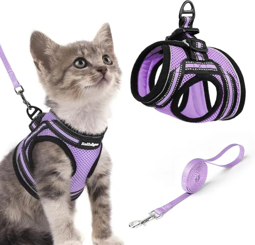 rabbitgoo Juego de arnés y correa para gatos para caminar, a prueba de escape, chaleco suave ajustable para gatitos con tira reflectante para gatos,