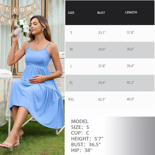 Miniatura 134 de GINKANA Vestido de maternidad sin mangas para mujer, con tirantes ajustables, vestido casual de verano para uso diario o baby shower