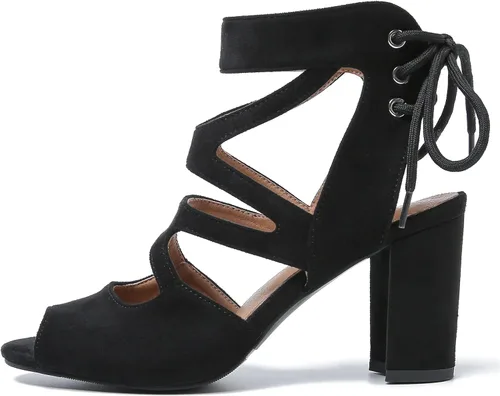 Miniatura 6 de fereshte Women's Lace-Up Gladiator Sandals, Block Heel Open Toe Strappy Shoes