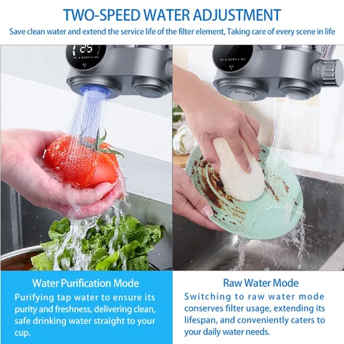 Miniatura 6 de Filtro de agua para grifo de fregadero, filtro reductor de plomo, diseño de doble cabezal con pantalla de temperatura ℉, carcasa reforzada de larga