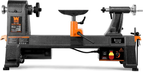 Miniatura 4 de WEN 34035 Torno de madera de sobremesa de velocidad variable de 6 amperios, 14 x 20 pulgadas, y juego de mandril autocentrante de 4 mordazas LA4444