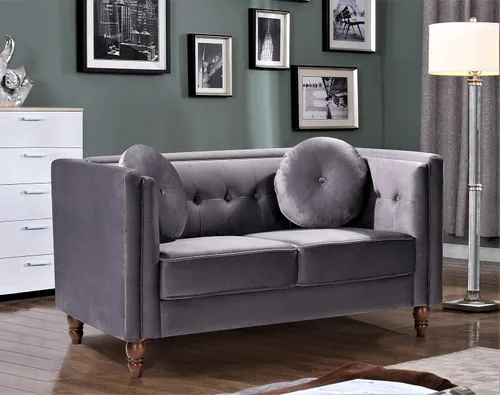 Miniatura 2 de Container Furniture Direct Lexie Velvet Comfy Mid Century Chesterfield - Sofá biplaza de tres plazas para apartamento, dormitorio y oficina, juego