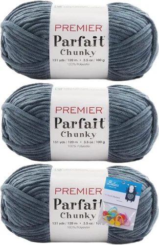 Miniatura 13 de Premier Yarns Parfait - Paquete de 3 unidades de felpilla gruesa de 3.5 onzas, peso supervoluminoso, paquete de 3 unidades con soportes para puntada