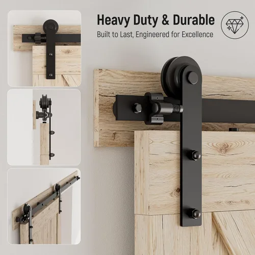 Miniatura 5 de CCJH Kit de herrajes para puerta corrediza de granero resistente de 7 pies, suave y silencioso, fácil de instalar, ajuste para panel de puerta de 42