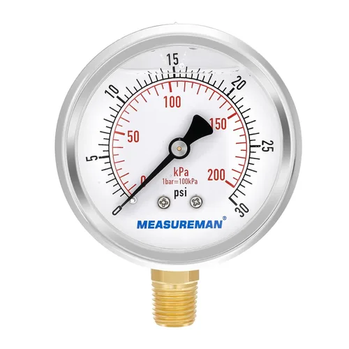 Miniatura 22 de MEASUREMAN - Manómetro de presión 1/4 NPT, manómetro de presión lleno de glicerina 0-100psi/kPa con esfera de 2.5 pulgadas y caja de acero