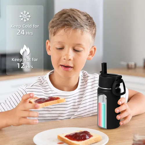 Miniatura 6 de Volhoply Botella de agua de acero inoxidable aislada de 14 onzas con tapa de pajita y funda de silicona, sin BPA, fácil de usar para niños y niñas