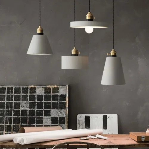 Miniatura 3 de Nordic Simple Pendant Lights, Mid Century Industrial Cement Ceiling Hanging Lighting with Copper Finish, Dining Room Gray Chandelier for Kitchen