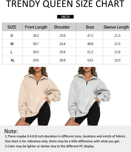 Miniatura 7 de Trendy Queen Sudaderas de gran tamaño con cremallera de un cuarto para mujer, sudaderas con capucha con media cremallera con bolsillos, cuello