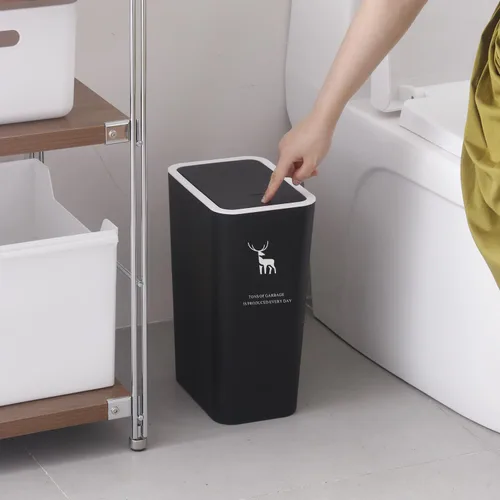 Miniatura 5 de Sooyee Paquete de 3 basureros de baño con tapa de 10 litros/2.6 galones, delgado con tapa desplegable, cesta de basura para baño, tocador, Negro