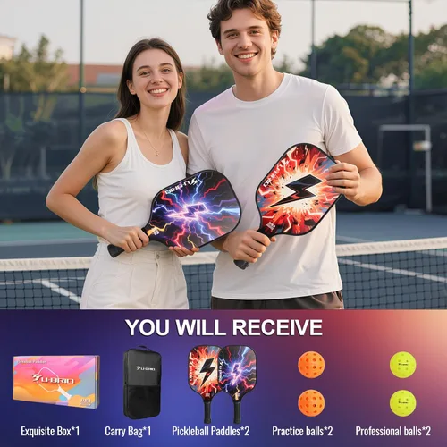 Miniatura 7 de Pickleball Paddles Set of 2 Paddles 4 Balls and 1 Bag Pickleball Set 16MM Fiberglass Pickleball Paddle for Men Women, Pickleball Gifts for Women/Men