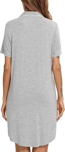 Miniatura 76 de Samring Camisón de pijama para mujer, manga corta/larga, con botones, camisón para dormir, camisón para novio, talla XXL