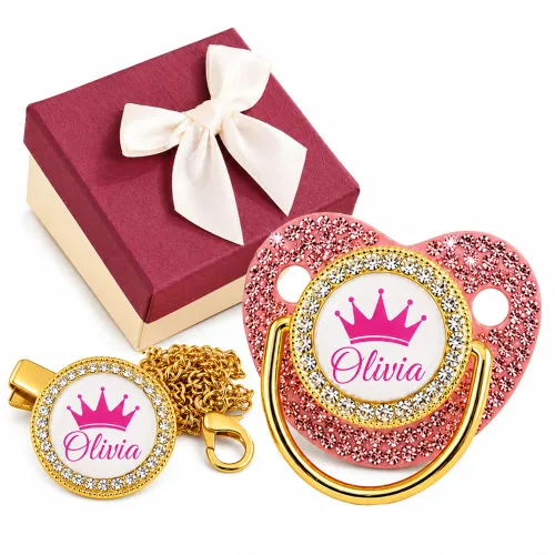 Miniatura 8 de Juego de chupete personalizado con nombre, chupete y clip de lujo con diamantes de imitación, regalo de recuerdo de bebé recién nacido