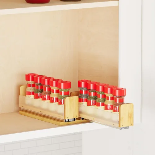 Miniatura 9 de SpaceAid - Organizador de especias extraíble de bambú para gabinete, organizador de condimentos deslizante y resistente para cocina y despensa