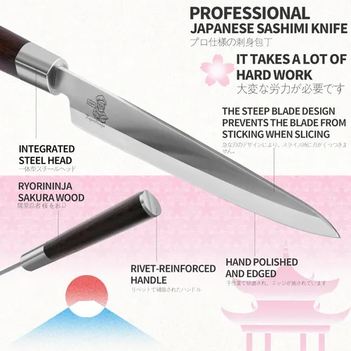 Miniatura 4 de Dexter Sashimi - Cuchillo japonés de acero para sushi de 8.2 pulgadas, cuchillo profesional de cocina Yanagiba de acero inoxidable para cocinar