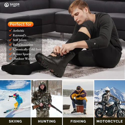 Miniatura 7 de SAVIOR HEAT Heated Socks for Men Women, 150℉ Fast Heating Electric Ski Socks, 7.4V 2200mAh Rechargeable Battery Powered, Carbon Fiber Toe Warmers