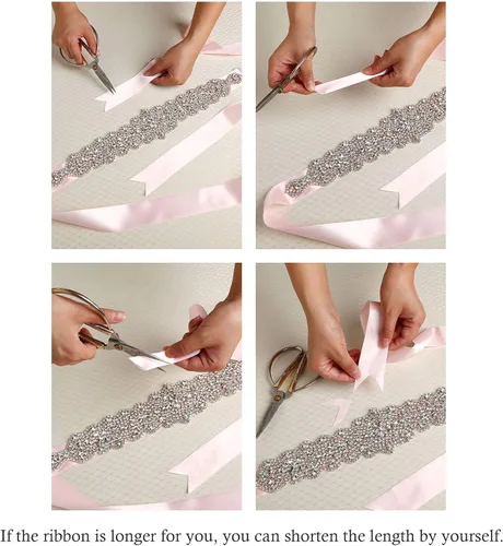 Miniatura 7 de SWEETV Cinturón nupcial de oro rosa con diamantes de imitación Cinturón de vestido de novia hecho a mano Hoja con cuentas Faja de, Oro Rosa