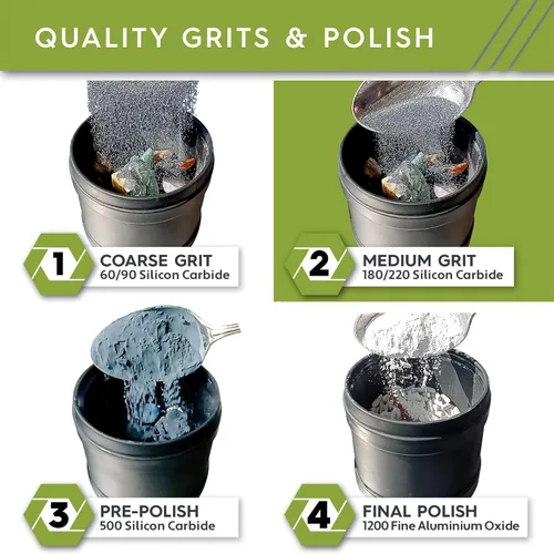 Miniatura 2 de Polly Plastics Rock Tumbler - Recambio de grano medio, grano medio de carburo de silicio 180/220, etapa 2 para rodar piedras (paquete de 2)
