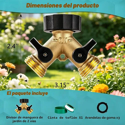 Miniatura 3 de Dalmbox Divisor de manguera de jardín de 2 vías, adaptador de manguera de jardín de latón con conector Y, divisor de manguera de agua, válvula