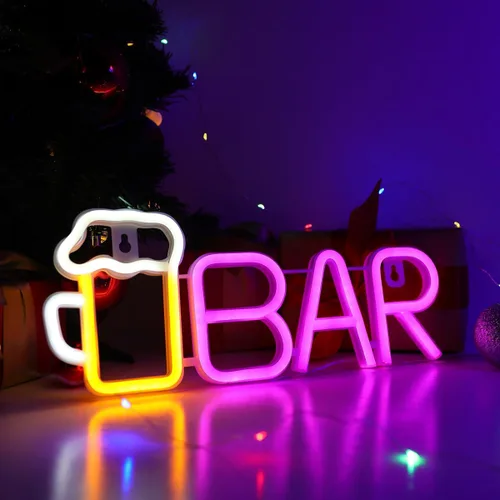 Miniatura 10 de ENUOLI Letrero de Neón de Bar, Luz de Neón de Cerveza LED para Bar, Letrero LED Alimentado por USB/Batería para Cueva de Hombre, Letrero de Neón
