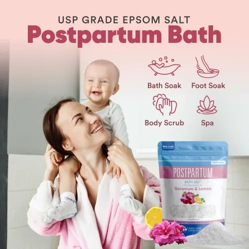 Miniatura 4 de Remojamiento de baño posparto (2 libras) Cuidado posparto para madres primerizas sal de baño con aceites esenciales en bolsa fácil de presionar sin