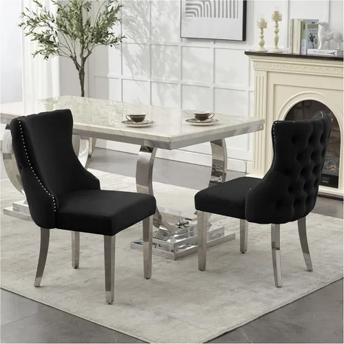 adochr Juego de 2 sillas de comedor tapizadas de terciopelo con patas de acero inoxidable, respaldo copetudo con botones y pies ajustables, color