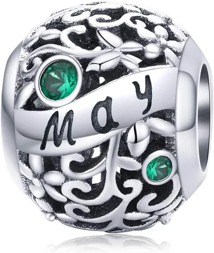 Miniatura 7 de Dijes de piedra natal para pulsera, cuentas de plata de ley 925, abalorios de flores caladas, dijes de feliz cumpleaños para pulsera y collar Piedra