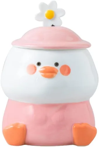 Linda taza de café de pato 3D, divertida taza de café de cerámica de pato con tapa con sombrero y encantadora cuchara de flores, apta para