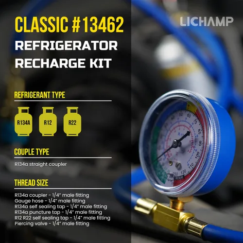 Miniatura 4 de Lichamp A/C R134A - Kit de recarga de freón para refrigerador con válvula de perforación de bala, perforación y autosellado 134A