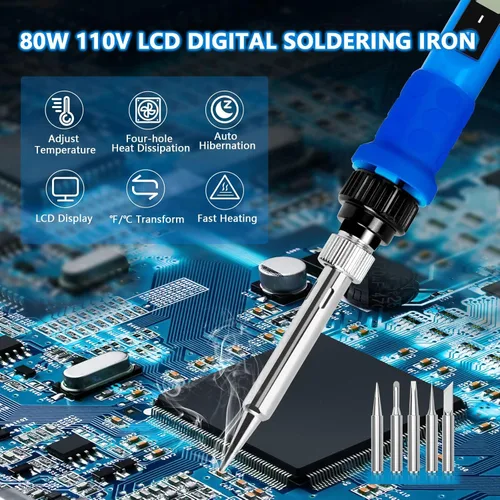 Miniatura 2 de Kit de soldador, 80W 110V soldadores eléctricos digitales mejorados, con pantalla LCD, herramienta de soldadura de temperatura ajustable 39 en 1