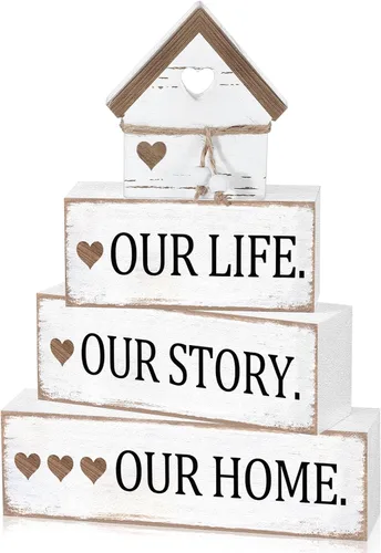 Miniatura 11 de Cinnvoice Decoración rústica de mesa de granja, letreros de bendición para decoración del hogar, letrero de madera neutral para la familia, centro
