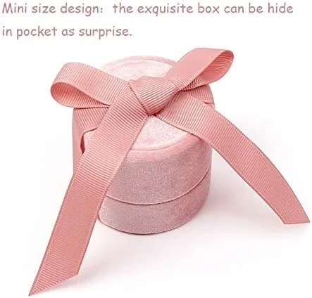 Miniatura 6 de Beatilog Caja de terciopelo para anillos Hermosa caja redonda para anillos de boda con elegante lazo de cinta, organizador de regalo
