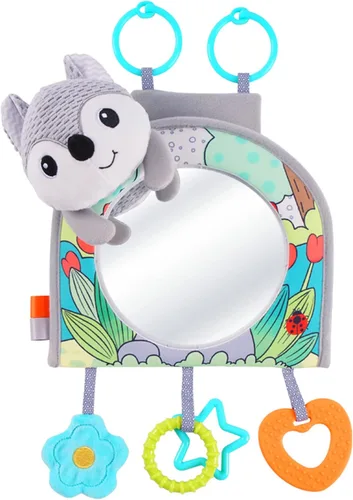Miniatura 10 de Koty Juguete para asiento de automóvil para bebés, centro de actividades para patear y jugar con espejo, mordedor y papel arrugado, divertido