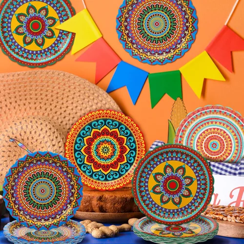 Miniatura 7 de FoldTier 60 platos de papel mexicanos para fiesta de 9 pulgadas, para fiesta de Cinco de Mayo, platos desechables para fiestas de tacos, suministros