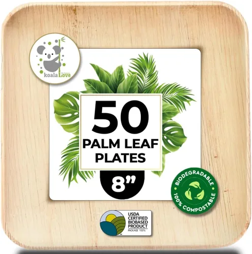 Miniatura 14 de Platos de Hoja de Palma de Bambú Desechables Cuadrados de 7 Pulgadas, Paquete a Granel de 100 para Fiestas, Diseño Elegante y Resistente, Mejores