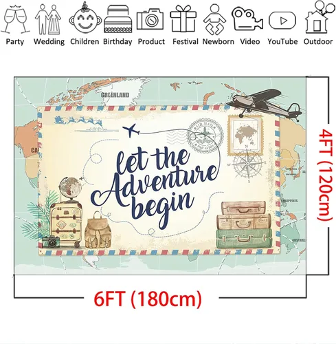 Miniatura 4 de Mocsicka Fondo de la aventura espera, mapa del mundo, Let The Adventure Begin, decoración de fiesta de baby shower, fondos para fotos, viajes