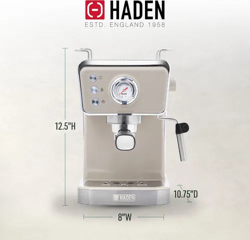 Miniatura 4 de HADEN Barista Brew - Cafetera de café expreso, de acero inoxidable con espumador de leche y vaporizador y tanque de agua de 1.5 L, masilla y cobre