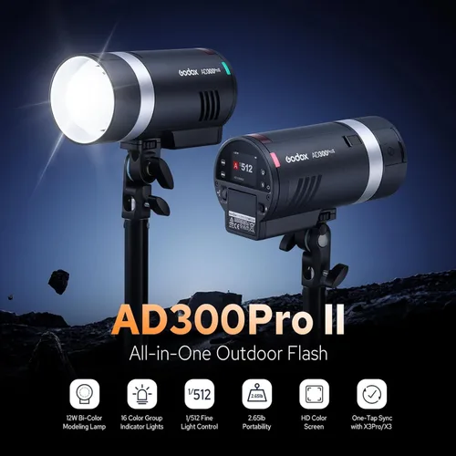 Miniatura 3 de Godox AD300 Pro II AD300Pro II - Estroboscópico flash para exteriores, 300 Ws 2.4G TTL 1/8000 HSS, 0.01-1.5s Reciclaje, 350 destellos de potencia