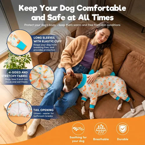 Miniatura 5 de LovinPet Pijama para perros grandes, pijama para perros grandes, camisa antilamida, ligera, estampado de melocotón coral, camisa de protección UV