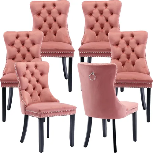 Miniatura 110 de ODUSE-DAILY - Juego de 4 sillas de cocina y comedor de terciopelo beige, tapizadas en tela, respaldo alto con alas, anilla metálica, estructura