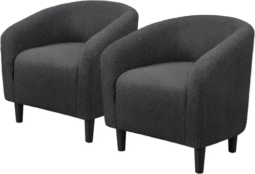Miniatura 24 de Topeakmart Silla de barril, silla de acento de sherpa suave, silla auxiliar de club, estilo moderno, asiento profundo, sillón de barril para sala