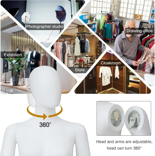 Miniatura 4 de Maniquí femenino con forma de vestido en exhibición - Maniquí completo ajustable y desmontable de 69 pulgadas, torso de maniquí para costura