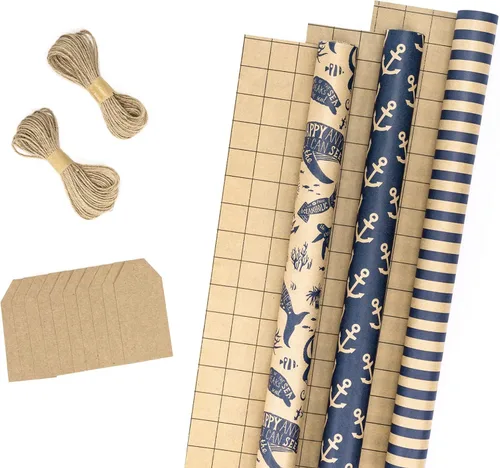 Miniatura 8 de RUSPEPA Rollos de papel de regalo de estraza, mini rollo, para cumpleaños, fiestas, vacaciones, 17 pulgadas x 10 pies por rollo, total de 3 rollos