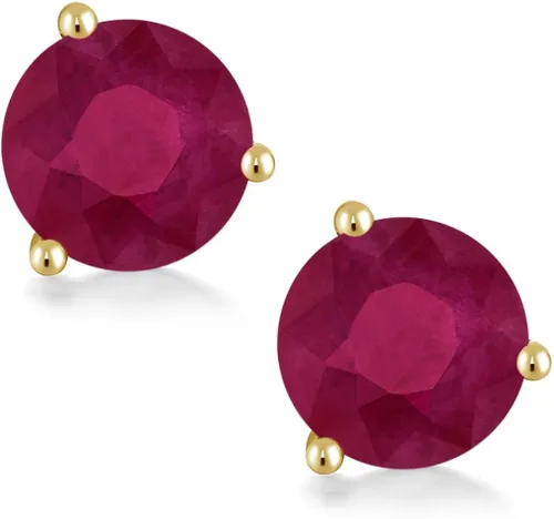 Miniatura 2 de Gem Stone King Aretes de tuerca con rosca de Martini de 3 puntas redondas de 0.236in, color rubí rojo, oro amarillo de 14 quilates, 2.00 quilates
