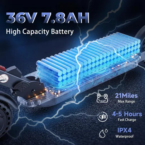 Miniatura 4 de Patinetes eléctricos – Scooter eléctrico para adultos, motor de 500 W, velocidad máxima de 18 MPH, neumáticos de 8.5 pulgadas, 21 millas, scooter