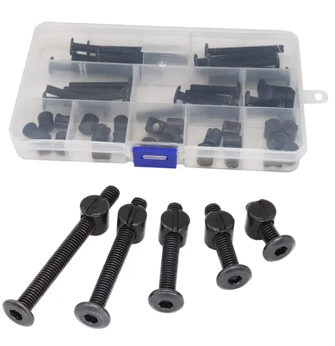 Miniatura 13 de cSeao 114 tornillos de conexión de cabeza plana M6 negro Allen, tornillos de conexión, tornillos de casquillo de casquillo, kit de tuercas