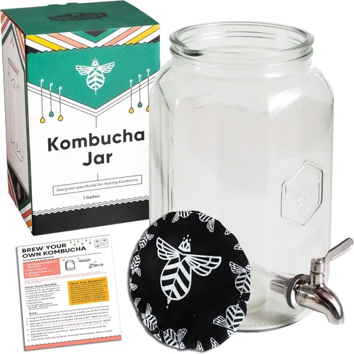Miniatura 7 de Craft A Brew - Tarro de Kombucha - para fermentación de kombucha y elaboración casera - Incluye cubierta de tela personalizada - Tarro de vidrio