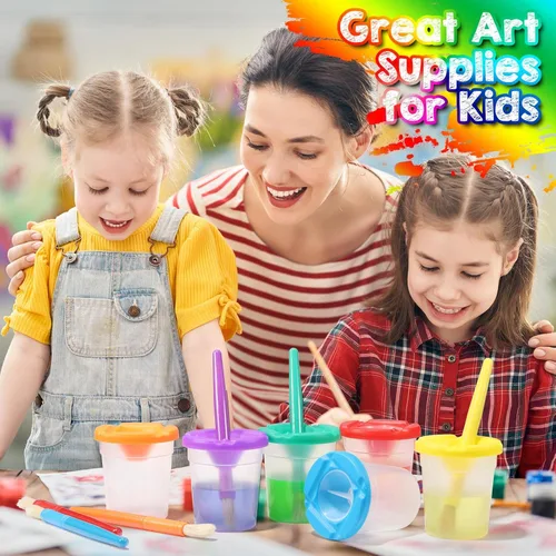 Miniatura 6 de Marspark 40 vasos de pintura antiderrames con tapas para niños, suministros de arte para niños, recipientes de pintura acrílica lavables