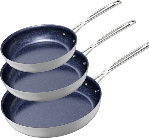 Miniatura 6 de Nuwave Juego de 3 sartenes, 8", 10", 12" forjado, ligero, G10, revestimiento de cerámica Duralon azul saludable, ultra antiadherente, lista