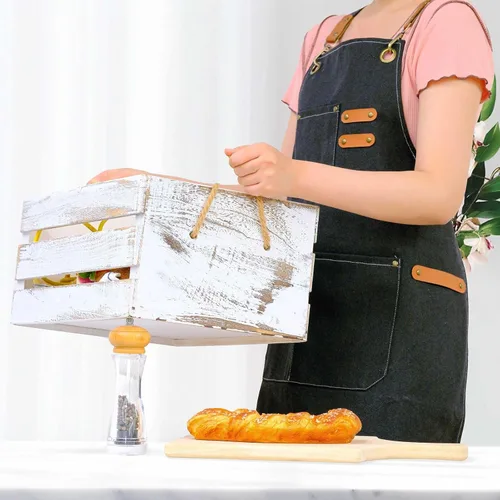 Miniatura 6 de LZMS Delantal de chef para hombres y mujeres, delantal de trabajo de lona con espalda cruzada con 3 bolsillos grandes, resistente al agua