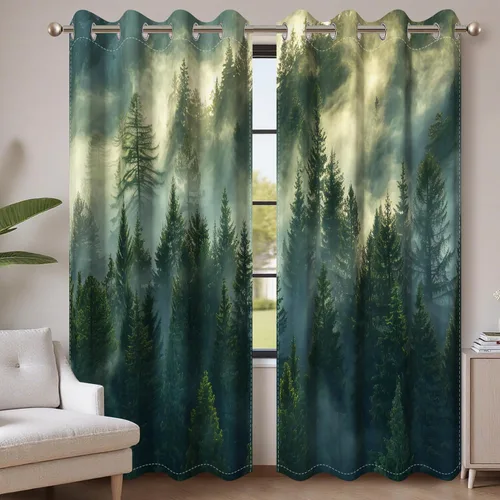 Miniatura 84 de AWERT Cortinas opacas para dormitorio, árbol negro con niebla, naturaleza, amanecer, bosque, 2 paneles para sala de estar, bloqueo de calor, 21 x 45
